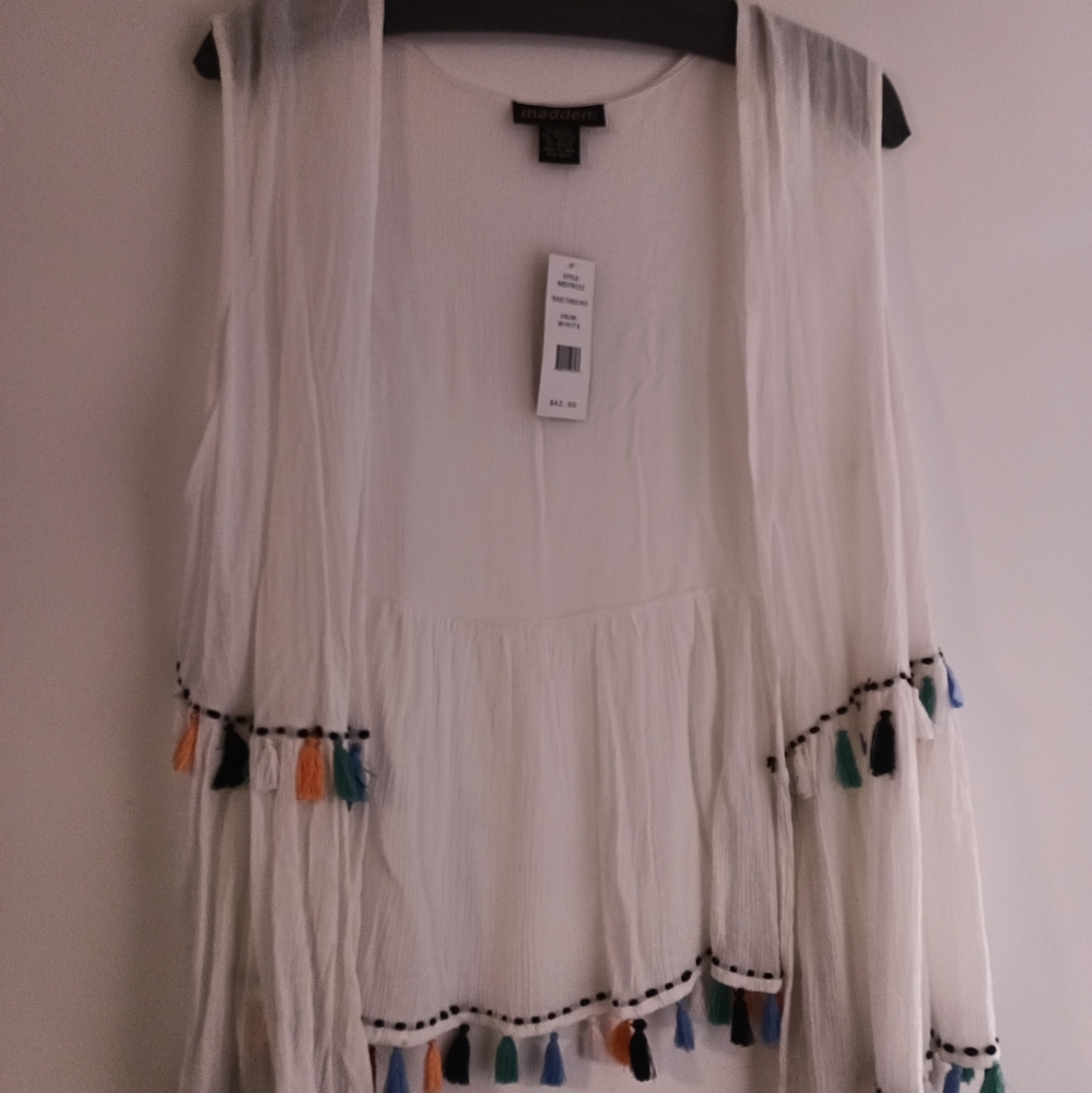 Madden NYC White Tassel Tiered Vest